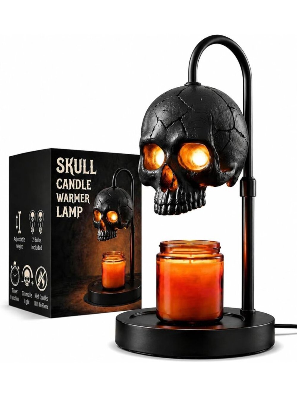 Gothic Skull Candle Warmer Lamp with Timer & Dimmer - Black Home Decor Accent